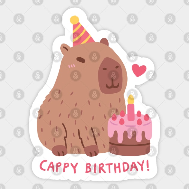 Cute Capybara And Cake, Happy Cappy Birthday Sticker by rustydoodle